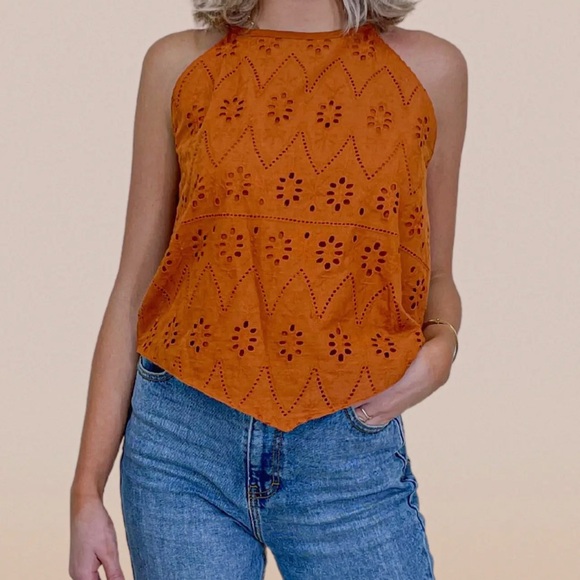 Southern Grace Tops - GRACE+EMMA Rust Eyelet Halter Top